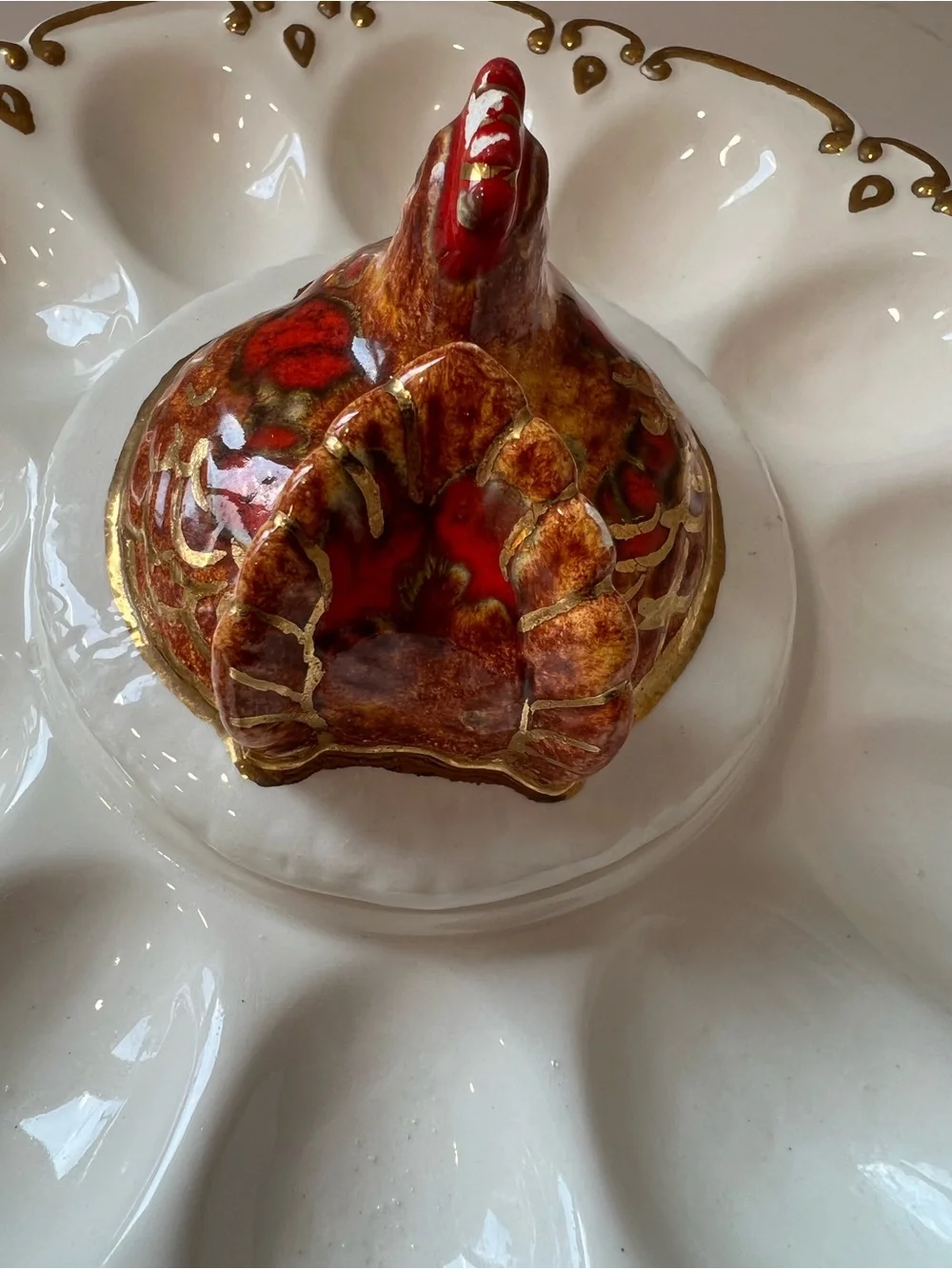 Vintage deviled egg Ceramic dish with Decorative Hen - Picture 8 of 11
